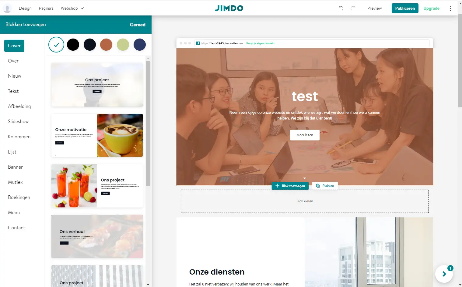 jimdo blok toevoegen